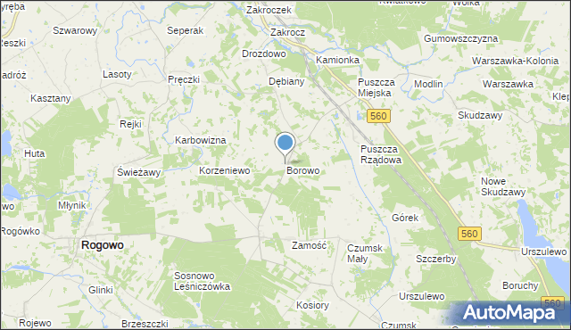 mapa Borowo, Borowo gmina Rogowo na mapie Targeo