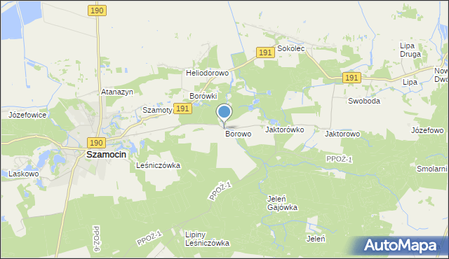 mapa Borowo, Borowo gmina Szamocin na mapie Targeo