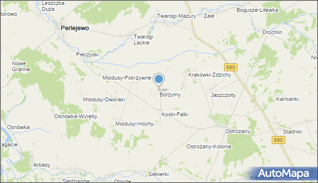 mapa Borzymy, Borzymy gmina Perlejewo na mapie Targeo