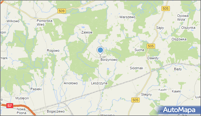 mapa Borzynowo, Borzynowo gmina Pasłęk na mapie Targeo