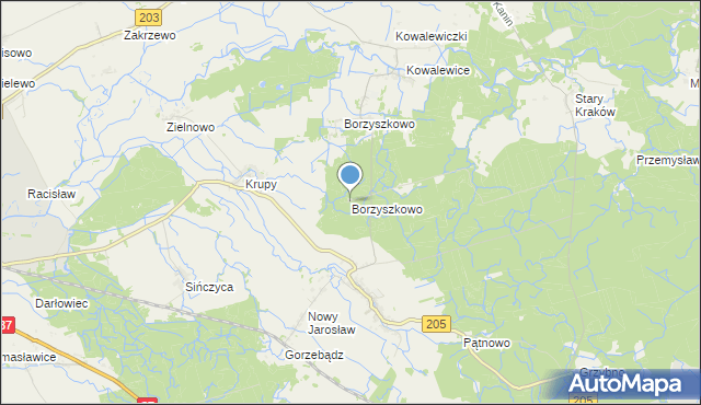 mapa Borzyszkowo, Borzyszkowo gmina Sławno na mapie Targeo