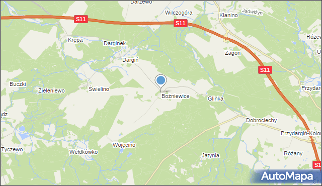 mapa Bożniewice, Bożniewice gmina Bobolice na mapie Targeo