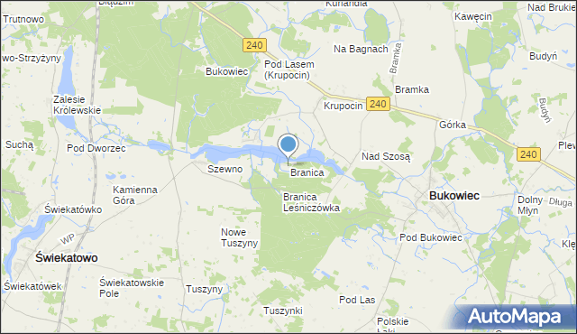 mapa Branica, Branica gmina Bukowiec na mapie Targeo
