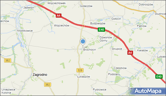 mapa Brochocin, Brochocin gmina Zagrodno na mapie Targeo