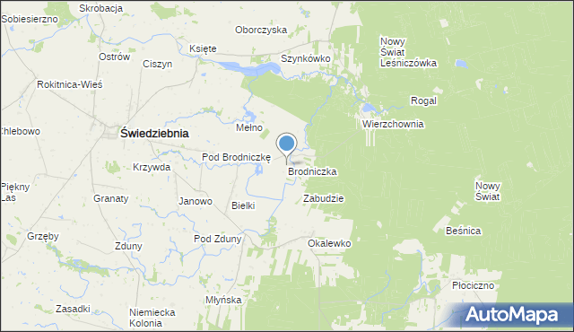 mapa Brodniczka, Brodniczka gmina Świedziebnia na mapie Targeo