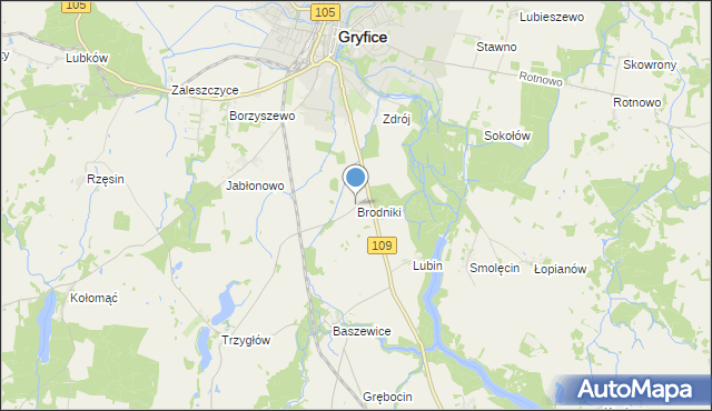 mapa Brodniki, Brodniki gmina Gryfice na mapie Targeo