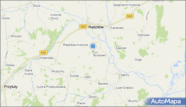 mapa Brodowo, Brodowo gmina Radziłów na mapie Targeo