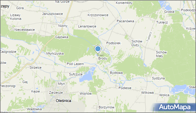 mapa Brody, Brody gmina Oleśnica na mapie Targeo