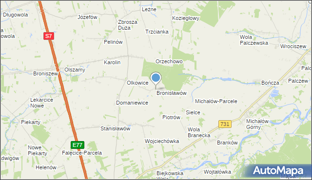 mapa Bronisławów, Bronisławów gmina Promna na mapie Targeo