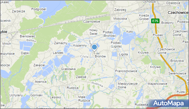 mapa Bronów, Bronów gmina Czechowice-Dziedzice na mapie Targeo