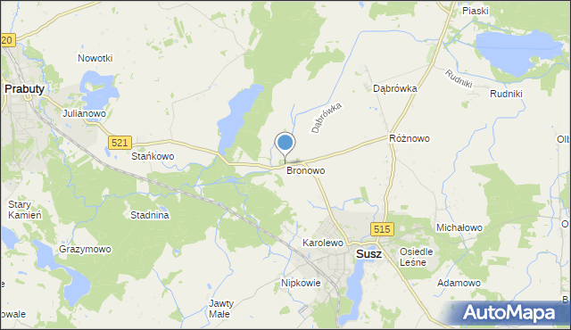 mapa Bronowo, Bronowo gmina Susz na mapie Targeo