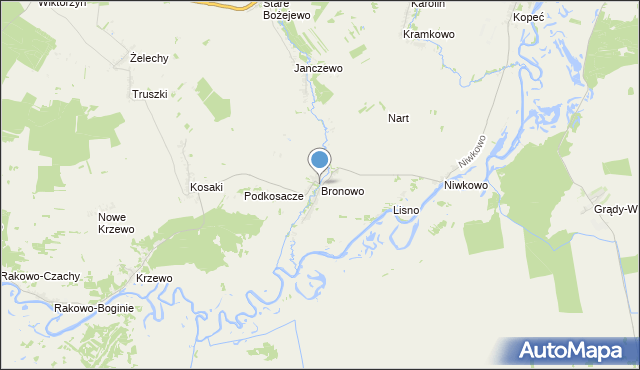 mapa Bronowo, Bronowo gmina Wizna na mapie Targeo