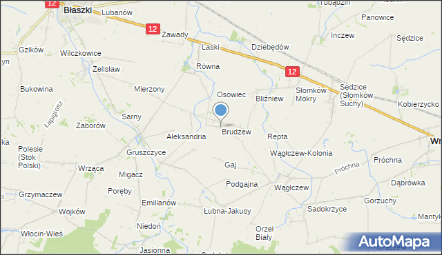 mapa Brudzew, Brudzew gmina Błaszki na mapie Targeo