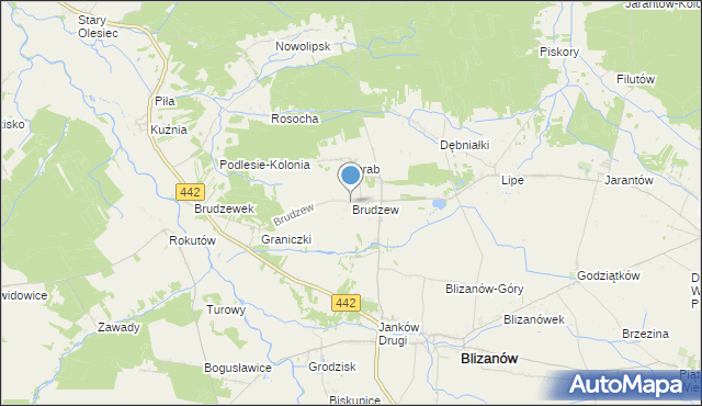 mapa Brudzew, Brudzew gmina Blizanów na mapie Targeo