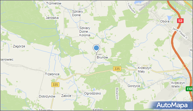 mapa Brunów, Brunów gmina Chocianów na mapie Targeo