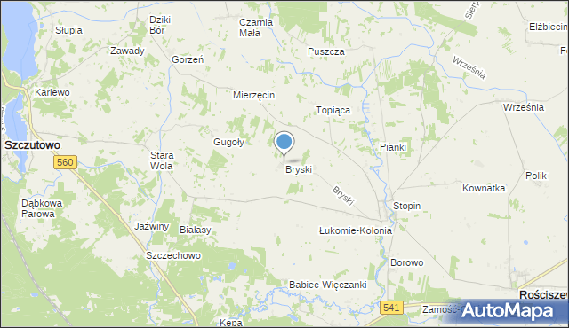 mapa Bryski, Bryski gmina Rościszewo na mapie Targeo