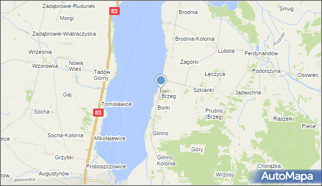 mapa Brzeg, Brzeg gmina Pęczniew na mapie Targeo