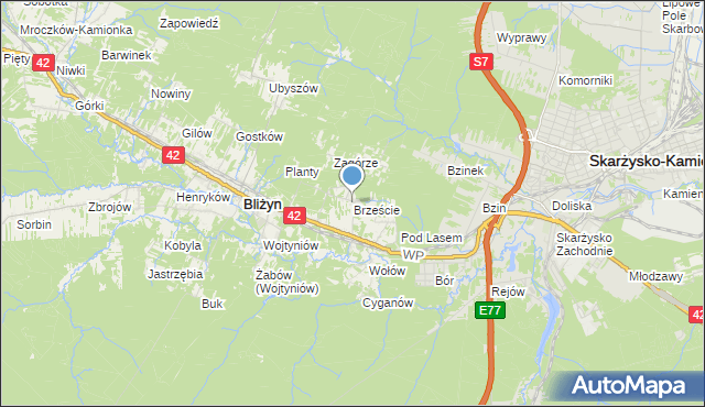 mapa Brzeście, Brzeście gmina Bliżyn na mapie Targeo