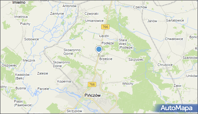 mapa Brzeście, Brzeście gmina Pińczów na mapie Targeo
