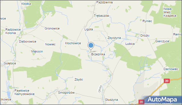 mapa Brzezinka, Brzezinka gmina Namysłów na mapie Targeo