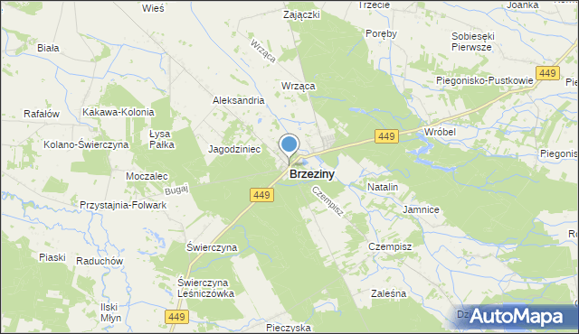 mapa Brzeziny, Brzeziny powiat kaliski na mapie Targeo