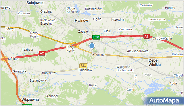 mapa Brzeziny, Brzeziny gmina Halinów na mapie Targeo