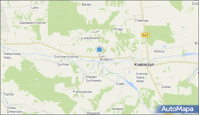 mapa Brzeziny, Brzeziny gmina Kraśniczyn na mapie Targeo