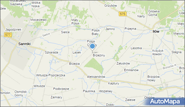 mapa Brzeziny, Brzeziny gmina Sanniki na mapie Targeo