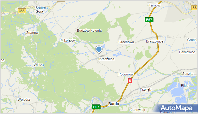 mapa Brzeźnica, Brzeźnica gmina Bardo na mapie Targeo