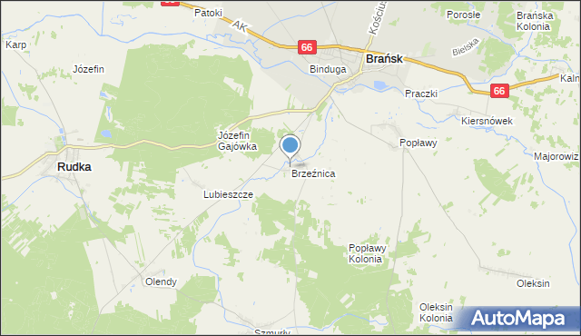 mapa Brzeźnica, Brzeźnica gmina Brańsk na mapie Targeo
