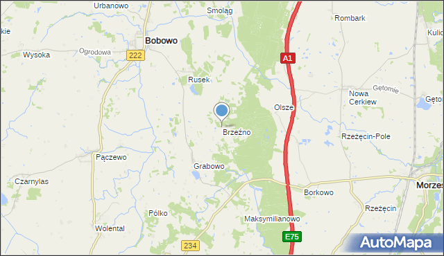 mapa Brzeźno, Brzeźno gmina Morzeszczyn na mapie Targeo