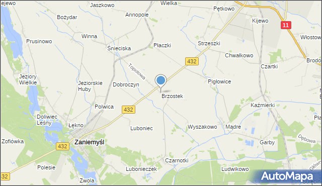 mapa Brzostek, Brzostek gmina Zaniemyśl na mapie Targeo