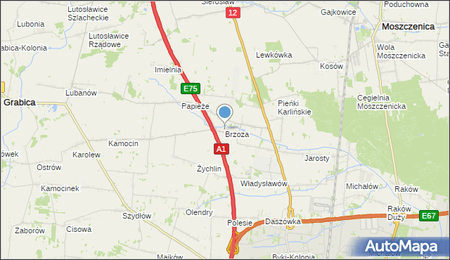 mapa Brzoza, Brzoza gmina Grabica na mapie Targeo