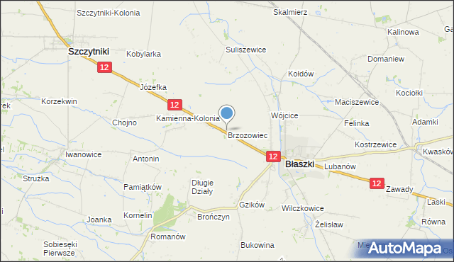 mapa Brzozowiec, Brzozowiec gmina Błaszki na mapie Targeo