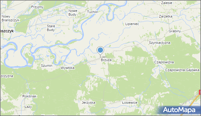 mapa Brzuza, Brzuza gmina Łochów na mapie Targeo