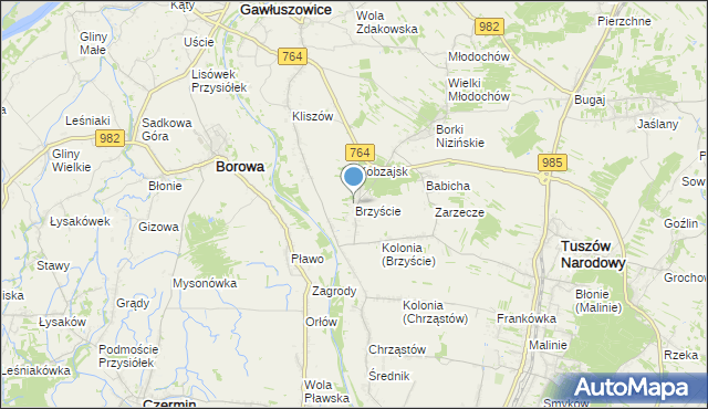 mapa Brzyście, Brzyście gmina Gawłuszowice na mapie Targeo