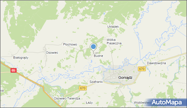 mapa Budne, Budne gmina Goniądz na mapie Targeo