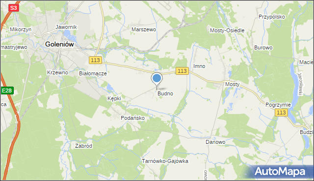 mapa Budno, Budno gmina Goleniów na mapie Targeo