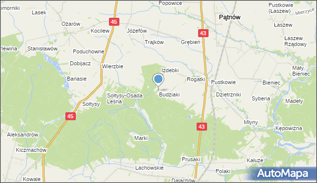 mapa Budziaki, Budziaki gmina Pątnów na mapie Targeo