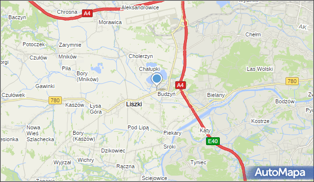mapa Budzyń, Budzyń gmina Liszki na mapie Targeo