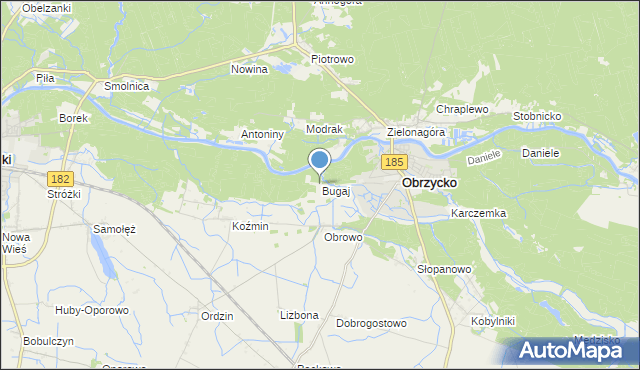 mapa Bugaj, Bugaj gmina Obrzycko na mapie Targeo