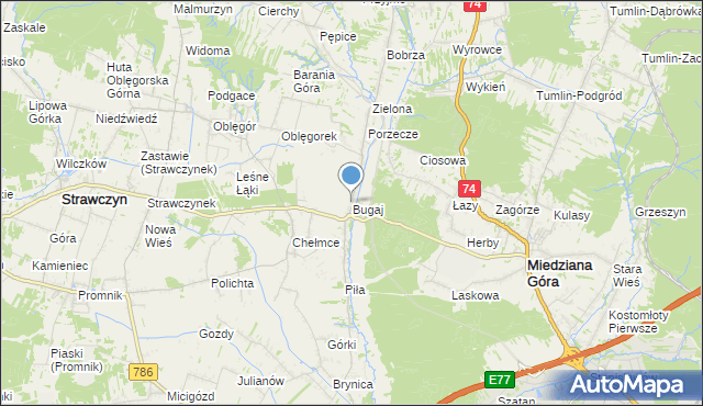 mapa Bugaj, Bugaj gmina Strawczyn na mapie Targeo