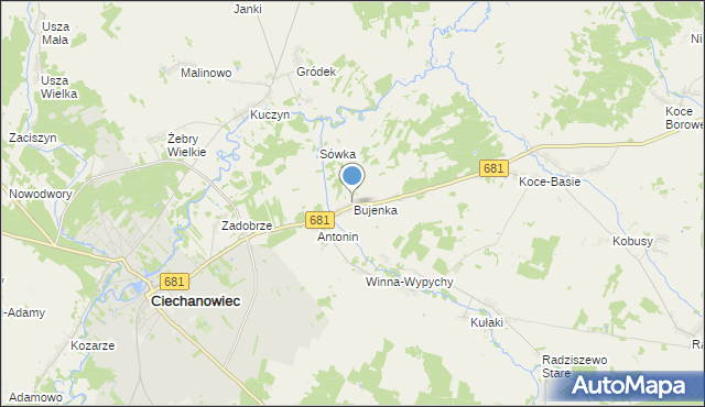 mapa Bujenka, Bujenka na mapie Targeo