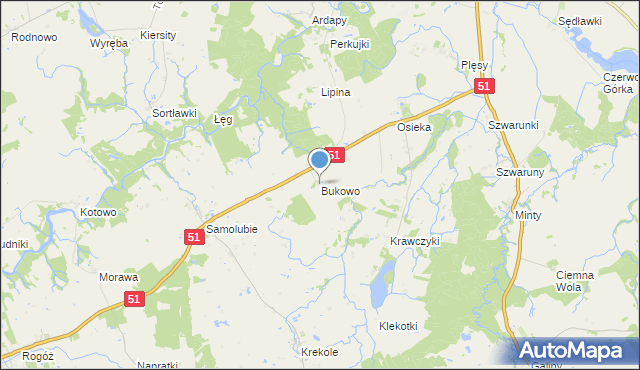 mapa Bukowo, Bukowo gmina Bartoszyce na mapie Targeo