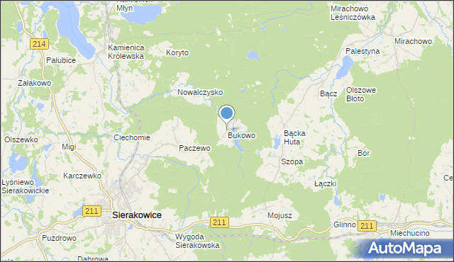 mapa Bukowo, Bukowo gmina Sierakowice na mapie Targeo