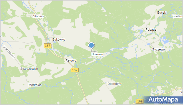 mapa Bukowo, Bukowo gmina Tychowo na mapie Targeo