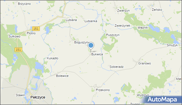 mapa Bukwica, Bukwica gmina Pełczyce na mapie Targeo