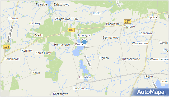 mapa Buszewko, Buszewko gmina Pniewy na mapie Targeo