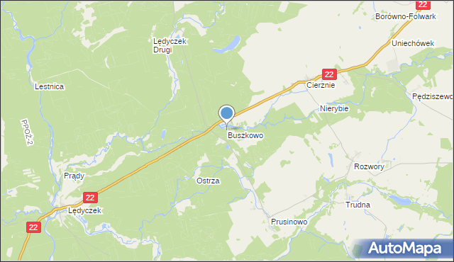 mapa Buszkowo, Buszkowo gmina Debrzno na mapie Targeo