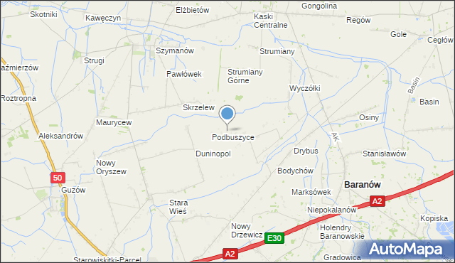 mapa Buszyce, Buszyce gmina Baranów na mapie Targeo